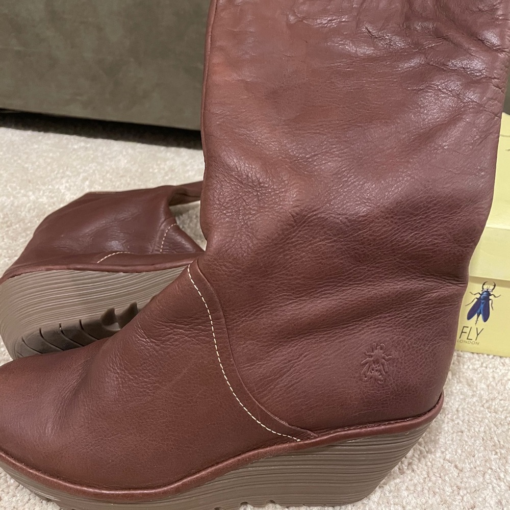 Fly London wedge heel zippered boots NEW